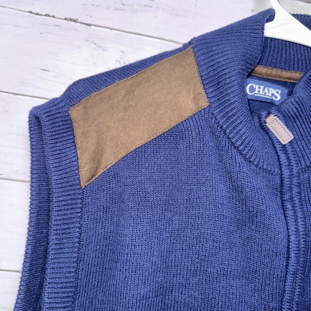 Chaps Ralph Lauren Navy Blue Knit Golf Sweater Zipper Cardigan Vest Jacket L - Picture 3 of 6